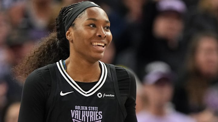 Jun 29, 2025; San Francisco, California, USA; Golden State Valkyries guard Bree Hall (21) during the fourth quarter against the Seattle Storm at Chase Center. Mandatory Credit: Darren Yamashita-Imagn Images