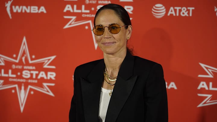 Jul 8, 2022; Chicago, IL, USA; WNBA All Star player Sue Bird walks the Orange Carpet at RPM Seafood. Mandatory Credit: David Banks-Imagn Images