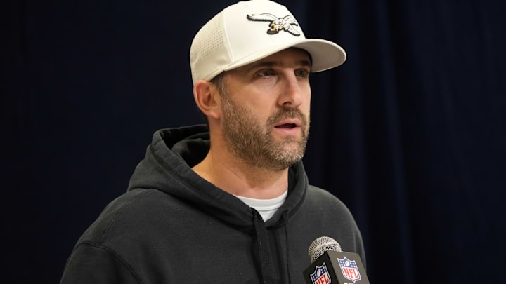 Philadelphia Eagles coach Nick Sirianni speaks during the NFL Scouting Combine at the Indiana Convention Center.