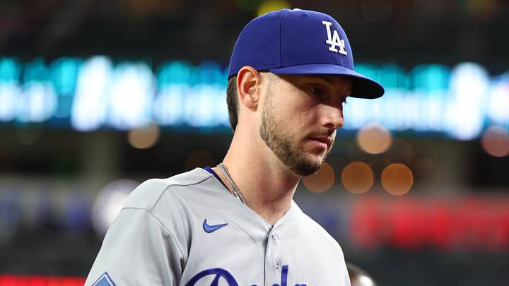 Los Angeles Dodgers right fielder Kyle Tucker (23) walks Los Angeles Dodgers right fielder Kyle Tucker (23) walks
