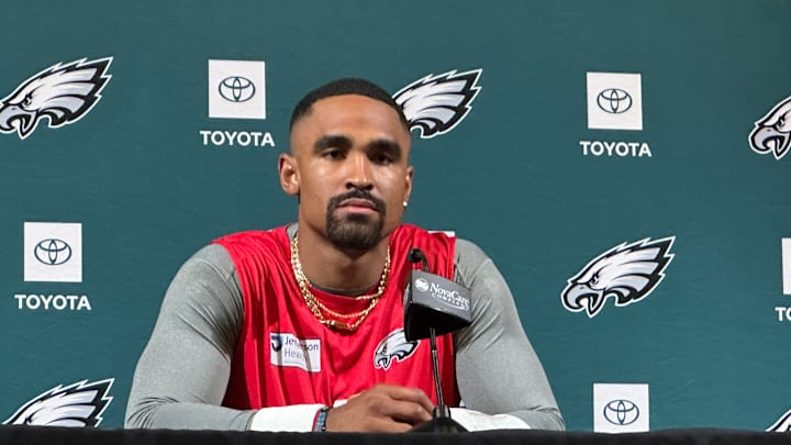 Quarterback Jalen Hurts talked to reporters on May 20 as the Philadelphia Eagles continued with their offseason workout programs.