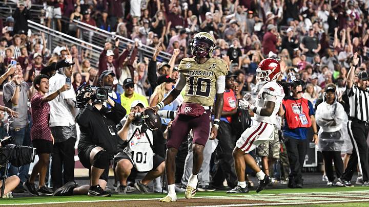 Oct 3, 2026; College Station, Texas, USA; Texas A&M Aggies quarterback Marcel Reed (10) celebrates after scoreing a touchdown during the second quarter against the Arkansas Razorbacks at Kyle Field. Mandatory Credit: Maria Lysaker-Imagn Images Oct 3, 2026; College Station, Texas, USA; Texas A&M Aggies quarterback Marcel Reed (10) celebrates after scoreing a touchdown during the second quarter against the Arkansas Razorbacks at Kyle Field. Mandatory Credit: Maria Lysaker-Imagn Images