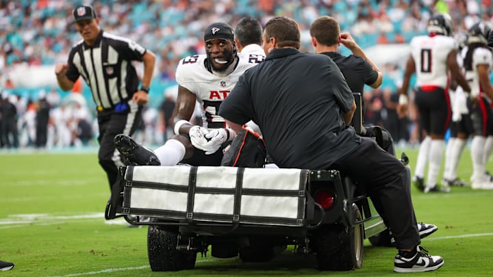 Atlanta Falcons safety DeMarcco Hellams suffered an ankle injury against the Miami Dolphins in the preseason opener.