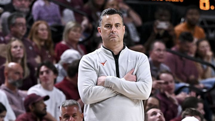 Texas Longhorns head coach Sean Miller looks on during the first half against the Texas A&M Aggies. Texas Longhorns head coach Sean Miller looks on during the first half against the Texas A&M Aggies.