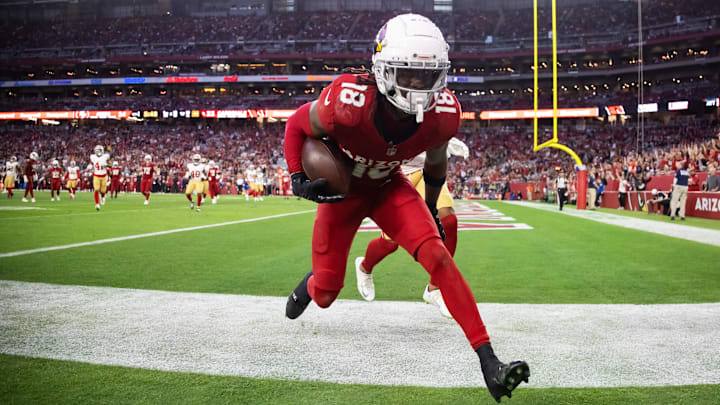 Arizona Cardinals wide receiver Marvin Harrison Jr. catches a touchdown pass against the San Francisco 49ers. Arizona Cardinals wide receiver Marvin Harrison Jr. catches a touchdown pass against the San Francisco 49ers.