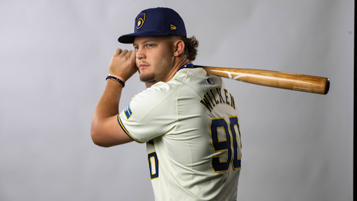 Feb 22, 2024; Phoenix, AZ, USA; Milwaukee Brewers infielder Brock Wilken poses for a portrait during