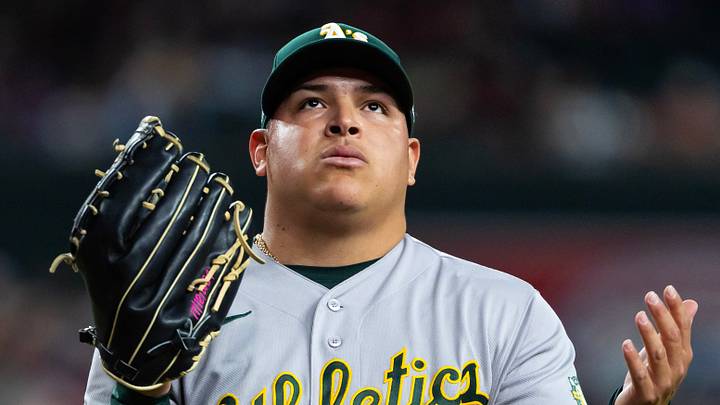 Jul 21, 2026; Phoenix, Arizona, USA; Athletics pitcher Jose Suarez against the Arizona Diamondbacks at Chase Field. Mandatory Credit: Mark J. Rebilas-Imagn Images Jul 21, 2026; Phoenix, Arizona, USA; Athletics pitcher Jose Suarez against the Arizona Diamondbacks at Chase Field. Mandatory Credit: Mark J. Rebilas-Imagn Images