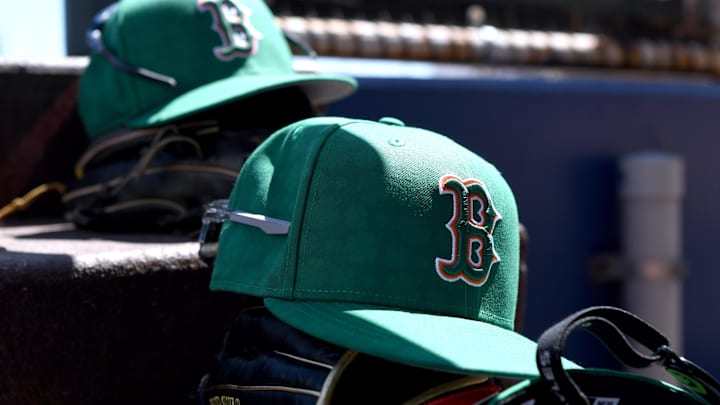Mar 17, 2025; North Port, Florida, USA; Boston Red Sox hats on the stairs to the dugout before the start of the game between the Atlanta Braves and Boston Red Sox during spring training at CoolToday Park. Mandatory Credit: Jonathan Dyer-Imagn Images Mar 17, 2025; North Port, Florida, USA; Boston Red Sox hats on the stairs to the dugout before the start of the game between the Atlanta Braves and Boston Red Sox during spring training at CoolToday Park. Mandatory Credit: Jonathan Dyer-Imagn Images