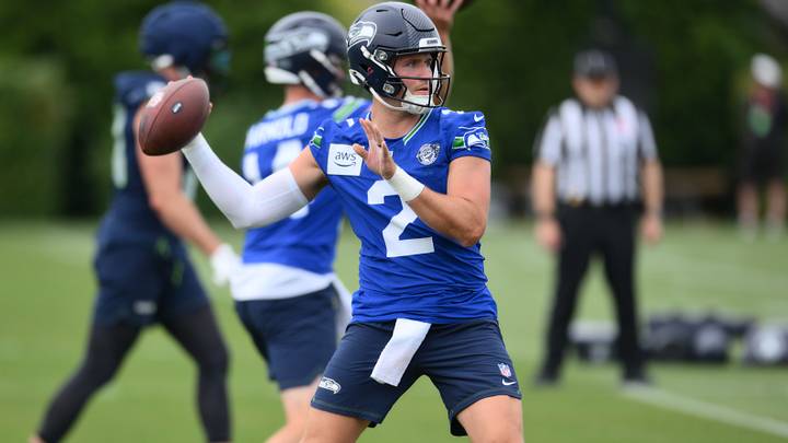 Seattle Seahawks quarterback Drew Lock during the first training camp at Virginia Mason Athletic Center.