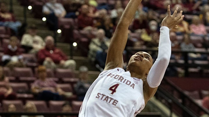 Seminoles senior Sara Bejedi (4) shoots as FSU women's basketball faces Duke at the Donald L. Tucker