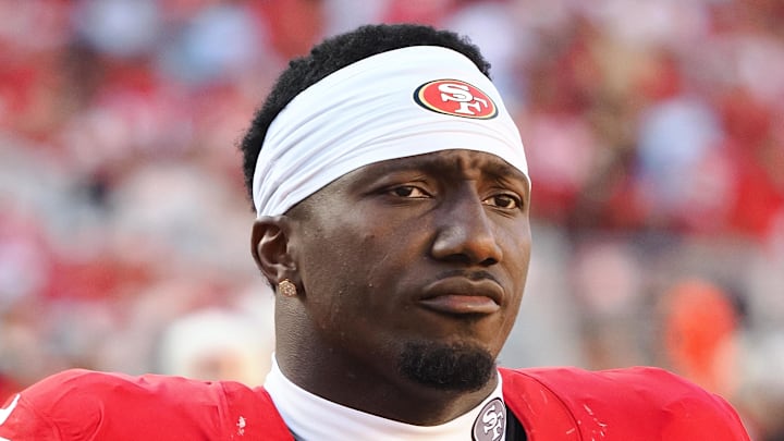 Oct 6, 2024; Santa Clara, California, USA; San Francisco 49ers wide receiver Deebo Samuel Sr (1) after the game against the Arizona Cardinals at Levi's Stadium. Mandatory Credit: Kelley L Cox-Imagn Images Oct 6, 2024; Santa Clara, California, USA; San Francisco 49ers wide receiver Deebo Samuel Sr (1) after the game against the Arizona Cardinals at Levi's Stadium. Mandatory Credit: Kelley L Cox-Imagn Images