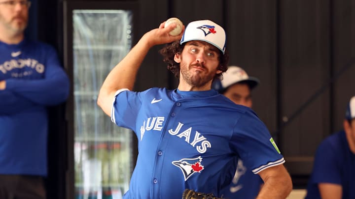 Feb 16, 2024; Dunedin, FL, USA; Toronto Blue Jays relief pitcher Jordan Romano (68) throws a bullpen