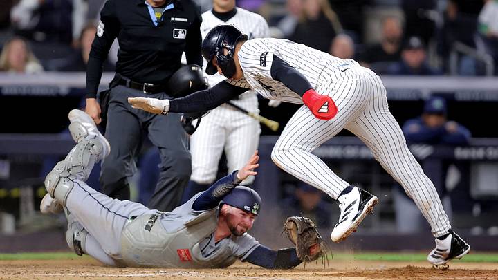 Sep 24, 2026; Bronx, New York, USA; New York Yankees shortstop George Lombard Jr. (96) scores a run against Tampa Bay Rays catcher Liam Hicks (34) on a wild pitch during the seventh inning at Yankee Stadium. Mandatory Credit: Brad Penner-Imagn Images TPX IMAGES OF THE DAY Sep 24, 2026; Bronx, New York, USA; New York Yankees shortstop George Lombard Jr. (96) scores a run against Tampa Bay Rays catcher Liam Hicks (34) on a wild pitch during the seventh inning at Yankee Stadium. Mandatory Credit: Brad Penner-Imagn Images TPX IMAGES OF THE DAY