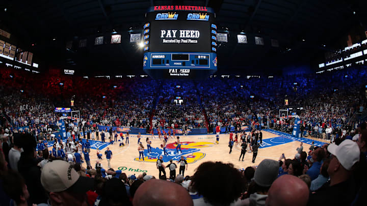 Kansas Jayhawks take on BYU Cougars in the game inside Allen Fieldhouse on Jan. 31, 2026.