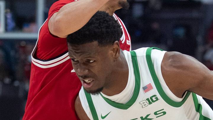 Oregon Ducks guard TJ Bamba (5) drives Thursday, March 13, 2025, against the Indiana Hoosiers during the 2025 TIAA Big Ten Men’s Basketball Tournament at Gainbridge Fieldhouse in Indianapolis. Oregon Ducks guard TJ Bamba (5) drives Thursday, March 13, 2025, against the Indiana Hoosiers during the 2025 TIAA Big Ten Men’s Basketball Tournament at Gainbridge Fieldhouse in Indianapolis.