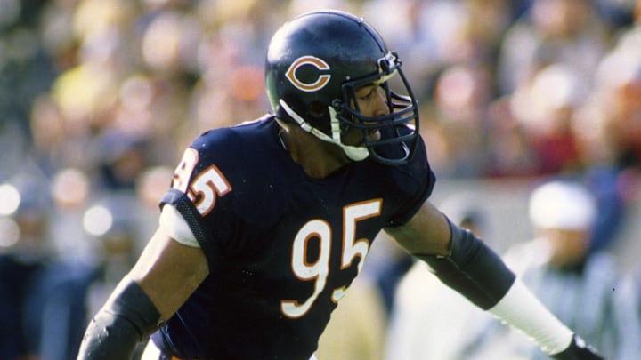 Nov 14, 1985; Chicago, IL, USA; FILE PHOTO; Chicago Bears defensive end Richard Dent (95) in action against the Atlanta Falcons at Soldier Field. Mandatory Credit: Manny Rubio-Imagn Images Nov 14, 1985; Chicago, IL, USA; FILE PHOTO; Chicago Bears defensive end Richard Dent (95) in action against the Atlanta Falcons at Soldier Field. Mandatory Credit: Manny Rubio-Imagn Images