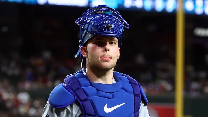 Jun 2, 2026; Phoenix, Arizona, USA; Los Angeles Dodgers catcher Dalton Rushing against the Arizona Diamondbacks at Chase Field. Mandatory Credit: Mark J. Rebilas-Imagn Images