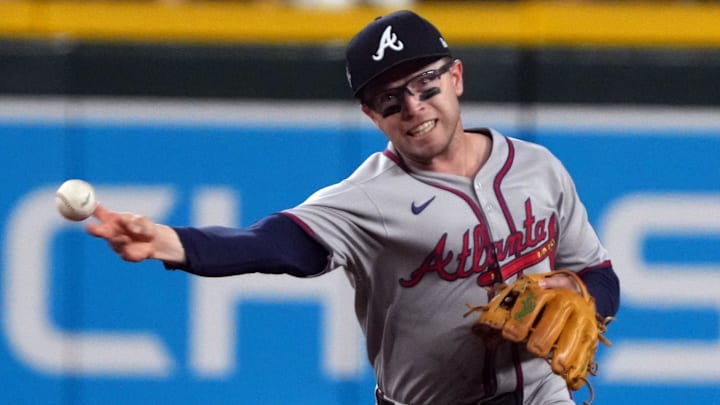 Apr 25, 2025; Phoenix, Arizona, USA; Atlanta Braves shortstop Nick Allen (2) makes the playa gainst the Arizona Diamondbacks in the fourth inning at Chase Field. Mandatory Credit: Rick Scuteri-Imagn Images Apr 25, 2025; Phoenix, Arizona, USA; Atlanta Braves shortstop Nick Allen (2) makes the playa gainst the Arizona Diamondbacks in the fourth inning at Chase Field. Mandatory Credit: Rick Scuteri-Imagn Images