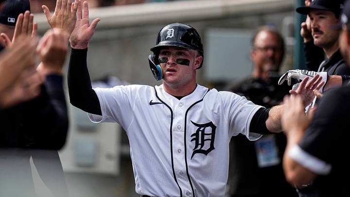Detroit Tigers third baseman Kevin McGonigle (7) celebrates scoring a run against Minnesota Twins during the third inning at Comerica Park in Detroit on Wednesday, Sept. 9, 2026. Detroit Tigers third baseman Kevin McGonigle (7) celebrates scoring a run against Minnesota Twins during the third inning at Comerica Park in Detroit on Wednesday, Sept. 9, 2026.