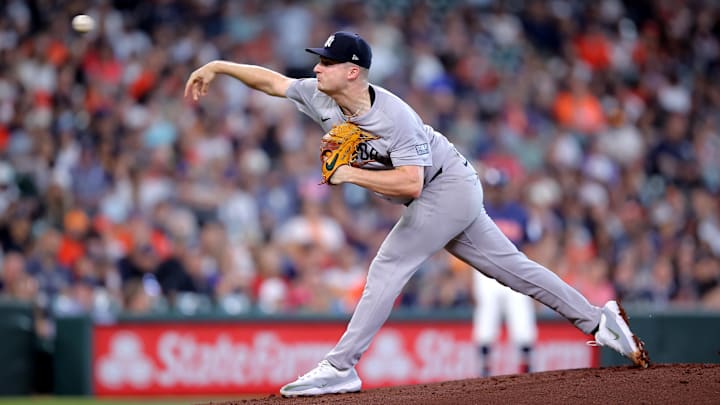 Mar 31, 2024; Houston, Texas, USA; New York Yankees starting pitcher Clarke Schmidt (36) delivers a