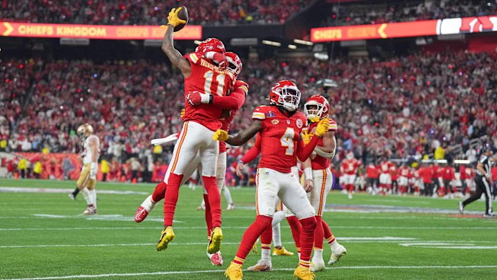Feb 11, 2024; Paradise, Nevada, USA; Kansas City Chiefs wide receiver Marquez Valdes-Scantling (11)