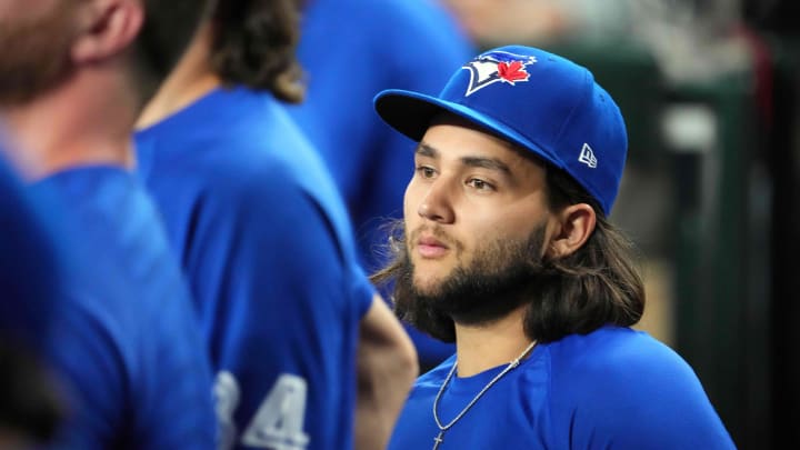 Toronto Blue Jays shortstop Bo Bichette (11) looks on against the Arizona Diamondbacks during the third inning at Chase Field on July 12. Toronto Blue Jays shortstop Bo Bichette (11) looks on against the Arizona Diamondbacks during the third inning at Chase Field on July 12.