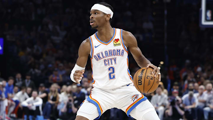 Apr 12, 2024; Oklahoma City, Oklahoma, USA; Oklahoma City Thunder guard Shai Gilgeous-Alexander (2)