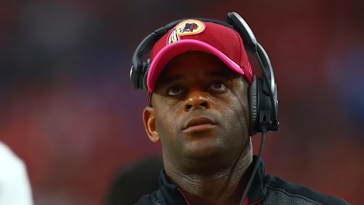 Oct 12, 2014; Glendale, AZ, USA; Washington Redskins wide receivers coach Ike Hilliard against the Arizona Cardinals at University of Phoenix Stadium. The Cardinals defeated the Redskins 30-20. Mandatory Credit: Mark J. Rebilas-Imagn Images
