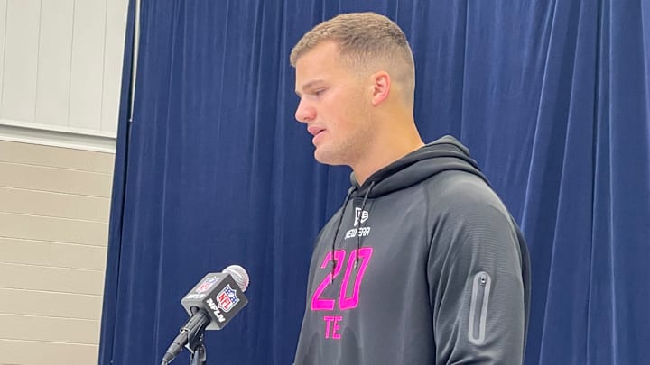 Mason Taylor speaking at the 2025 NFL scouting combine