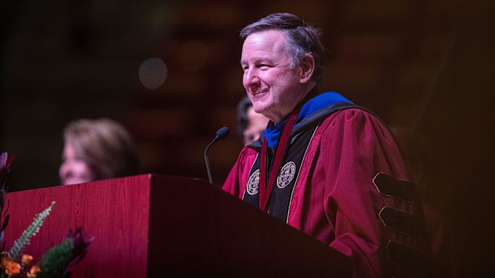 Florida State University President Richard McCullough welcomes graduates, their families and friends to the first of several FSU Spring Commencement ceremonies at the Tucker Civic Center on Friday, May 3, 2024. Florida State University President Richard McCullough welcomes graduates, their families and friends to the first of several FSU Spring Commencement ceremonies at the Tucker Civic Center on Friday, May 3, 2024.