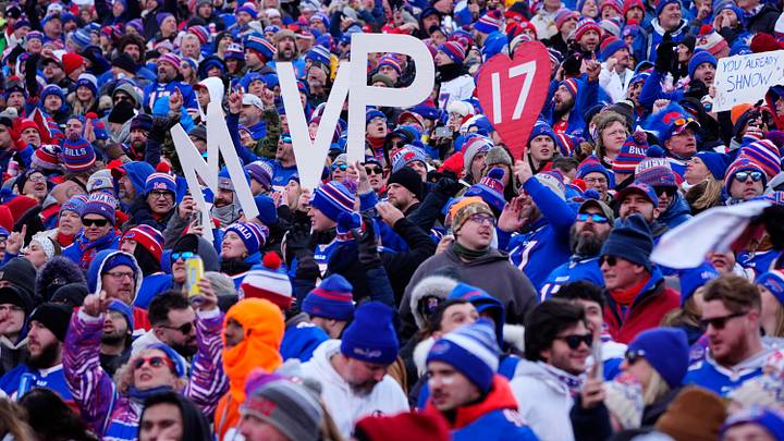 Buffalo Bills fans hold up MVP signs during the third quarter of a game between the Denver Broncos and the Buffalo Bills. Buffalo Bills fans hold up MVP signs during the third quarter of a game between the Denver Broncos and the Buffalo Bills.