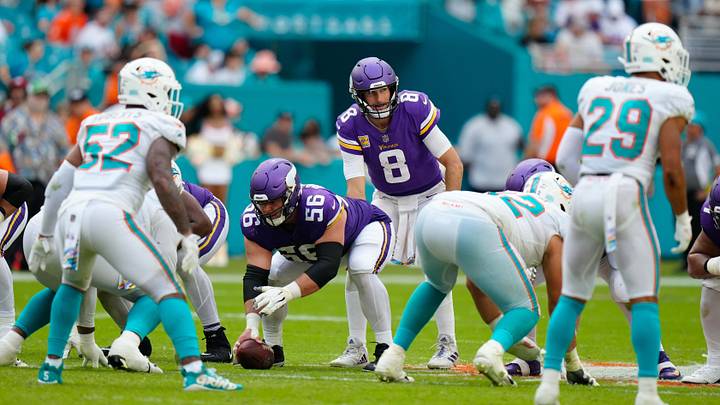Minnesota Vikings quarterback Kirk Cousins (8) receives the snap against the Miami Dolphins during the second half at Hard Rock Stadium during the 2022 season. Minnesota Vikings quarterback Kirk Cousins (8) receives the snap against the Miami Dolphins during the second half at Hard Rock Stadium during the 2022 season.