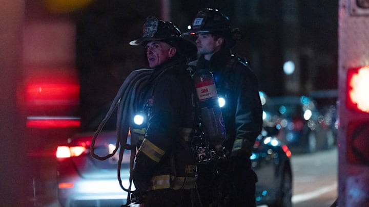 CHICAGO FIRE -- "Post-Mortem" Episode 13018 -- Pictured: (l-r) David Eigenberg as Christopher Herrmann, Michael Bradway As Jack Damon -- (Photo by: Peter Gordon/NBC)
