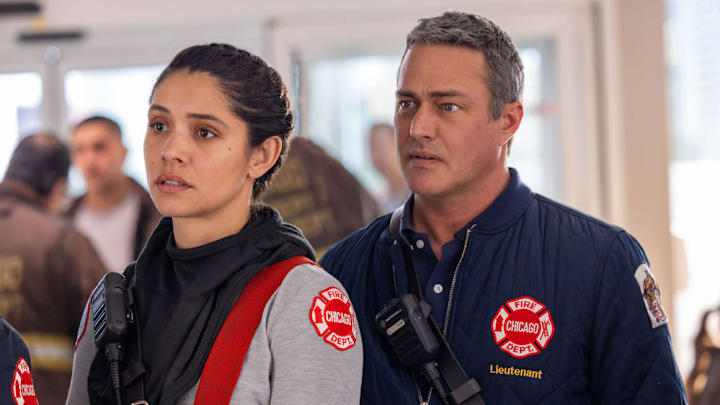 CHICAGO MED -- "Reckoning, Part 2" Episode 1117 -- Pictured: (l-r) Miranda Rae Mayo as Stella Kidd, Taylor Kinney as Kelly Severide 