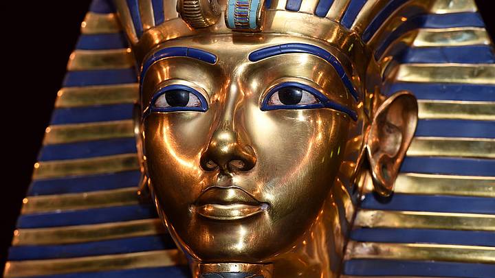 Gold funerary mask of King Tut. Gold funerary mask of King Tut.