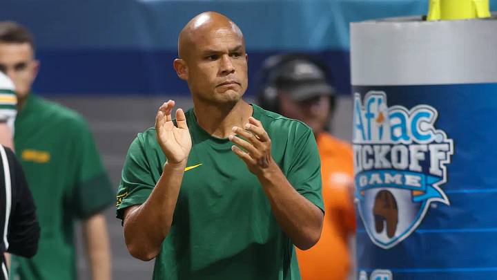 Sep 5, 2026; Atlanta, Georgia, USA; Baylor Bears head coach Dave Aranda on the field before a game against the Auburn Tigers in at Mercedes-Benz Stadium. Sep 5, 2026; Atlanta, Georgia, USA; Baylor Bears head coach Dave Aranda on the field before a game against the Auburn Tigers in at Mercedes-Benz Stadium.
