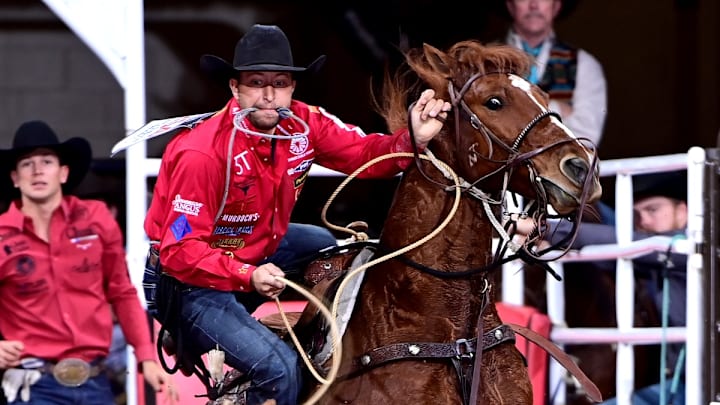Tie-down roper Haven Meged is hoping to win his first Fort Worth Stock Show ProRodeo Tournament title. Meged, who calls Miles City, Montana, home, topped Bracket 4 in Dickies Arena with times of 8.8 and 8.5 seconds. The $4,410 he won advanced him to the Semi-Finals. Tie-down roper Haven Meged is hoping to win his first Fort Worth Stock Show ProRodeo Tournament title. Meged, who calls Miles City, Montana, home, topped Bracket 4 in Dickies Arena with times of 8.8 and 8.5 seconds. The $4,410 he won advanced him to the Semi-Finals.