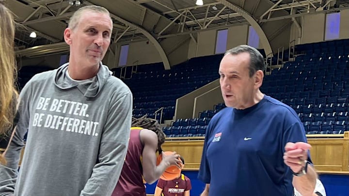 Arizona State coach Bobby Hurley, left, and former Duke coach Mike Krzyzewski reunited this weekend at Cameron Indoor Stadium in Durham, North Carolina.