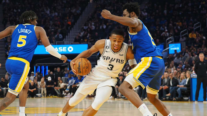 Nov 14, 2022; San Francisco, California, USA; San Antonio Spurs small forward Keldon Johnson (3)