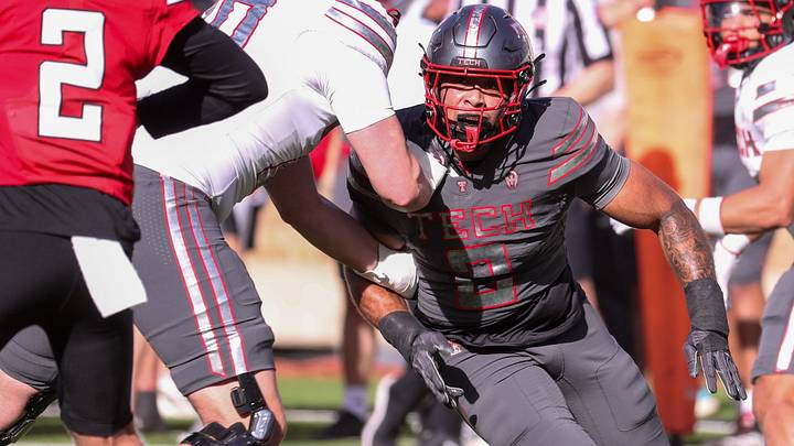 Trey White rushes the passer during the Texas Tech football team's spring game, Friday, April 17, 2026, at Jones AT&T Stadium. Trey White rushes the passer during the Texas Tech football team's spring game, Friday, April 17, 2026, at Jones AT&T Stadium.
