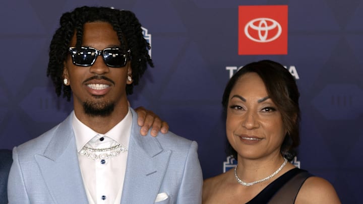 April 25 2024: Commanders quarterback Jayden Daniels and his mother, Regina Jackson on the NFL draft red carpet.