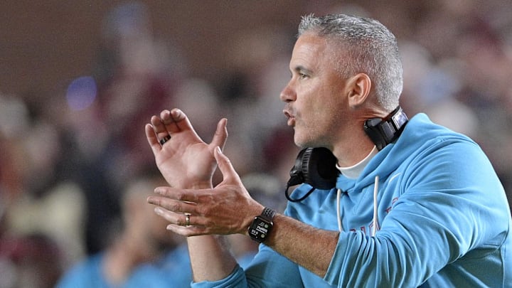 Nov 1, 2025; Tallahassee, Florida, USA; Florida State Seminoles head coach Mike Norvell during the fourth quarter against the Wake Forest Demon Deacons at Doak S. Campbell Stadium. Mandatory Credit: Melina Myers-Imagn Images