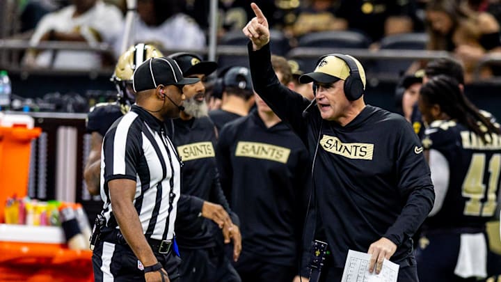 New Orleans Saints interim head coach Darren Rizzi talks to the referee against the Cleveland Browns New Orleans Saints interim head coach Darren Rizzi talks to the referee against the Cleveland Browns