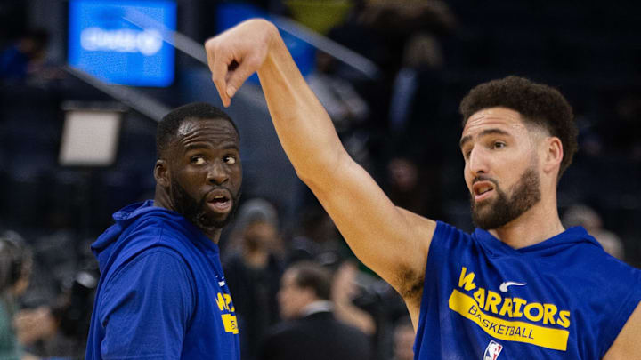 Golden State Warriors forward Draymond Green (left) and guard Klay Thompson warm up before taking on the Atlanta Hawks at Chase Center. Mandatory Credit: D. Ross Cameron-Imagn Images Golden State Warriors forward Draymond Green (left) and guard Klay Thompson warm up before taking on the Atlanta Hawks at Chase Center. Mandatory Credit: D. Ross Cameron-Imagn Images