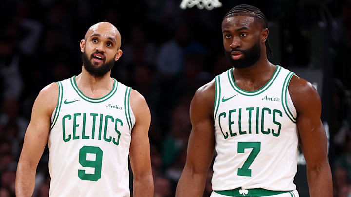 Boston Celtics stars Derrick White and Jaylen Brown
