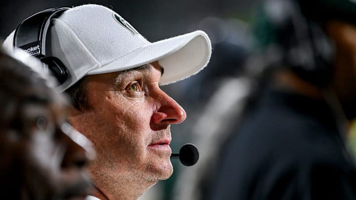 Michigan State's head coach Jonathan Smith looks during the fourth quarter in the game against Western Michigan on Friday, Aug. 29, 2025, in East Lansing. Michigan State's head coach Jonathan Smith looks during the fourth quarter in the game against Western Michigan on Friday, Aug. 29, 2025, in East Lansing.