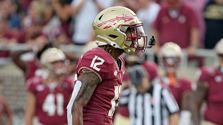 Oct 7, 2023; Tallahassee, Florida, USA; Florida State Seminoles defensive back Conrad Hussey (12) celebrates after a tackle against Virginia Tech Hokies running back Bhayshul Tuten (not pictured) during the second half against the at Doak S. Campbell Stadium. Mandatory Credit: Melina Myers-Imagn Images Oct 7, 2023; Tallahassee, Florida, USA; Florida State Seminoles defensive back Conrad Hussey (12) celebrates after a tackle against Virginia Tech Hokies running back Bhayshul Tuten (not pictured) during the second half against the at Doak S. Campbell Stadium. Mandatory Credit: Melina Myers-Imagn Images