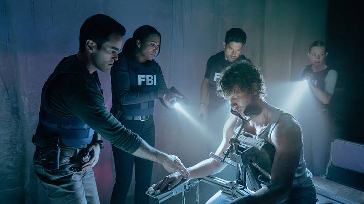 L-R: RJ Hatanaka as Tyler Green, Aisha Tyler as Dr. Tara Lewis, Connor Storrie as Lance Kingston, Adam Rodriguez as Luke Alvez and A.J. Cook as Jennifer ‘JJ’ Jareau in Criminal Minds: Evolution, episode 6, season 19 streaming on Paramount+, 2026. CREDIT: Michael Yarish/Paramount+ © 2026 ABC Studios Inc. and CBS Studios Inc. All Rights Reserved.