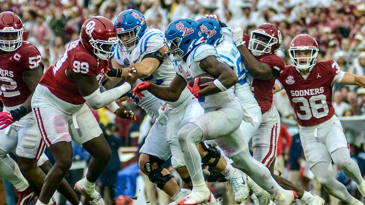 Ole Miss running back Kewan Lacy rushes against Oklahoma. Ole Miss running back Kewan Lacy rushes against Oklahoma.