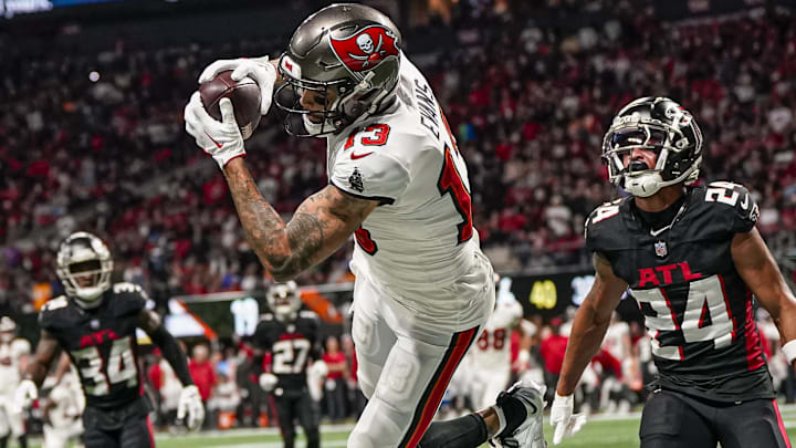 Tampa Bay Buccaneers wide receiver Mike Evans suffered a hamstring injury Monday, six days before facing the Atlanta Falcons. Tampa Bay Buccaneers wide receiver Mike Evans suffered a hamstring injury Monday, six days before facing the Atlanta Falcons.
